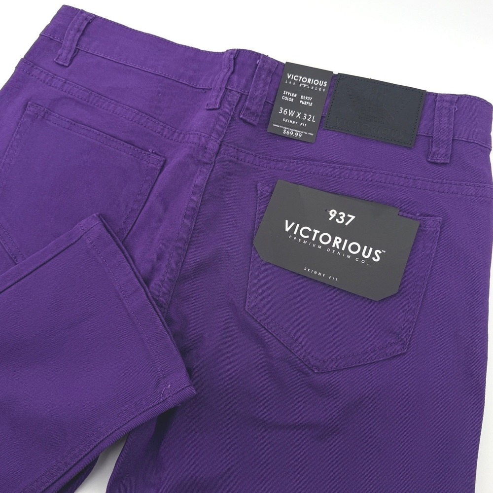 Victorious Skinny Fit Jeans Mens 36x32 Purple DL937 Premium Stretch Denim NEW